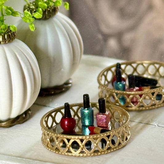 1:12 Scale Mirrored Vanity Tray | Gold Lattice | Miniature Makeup Set Dollhouse Decor