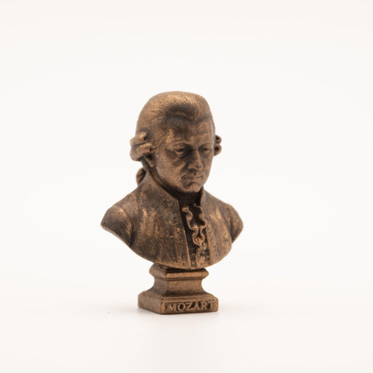 Miniature Wolfgang Amadeus Mozart Bust | 1:12 Scale | Dollhouse Library Decor | Composer Sculpture | Antique Gold Finish