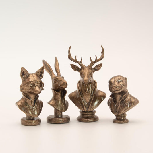1:12 Scale Animal Bust Collection | Complete Set of 4 | Fox Stag Hare Otter | Dollhouse Library Decor