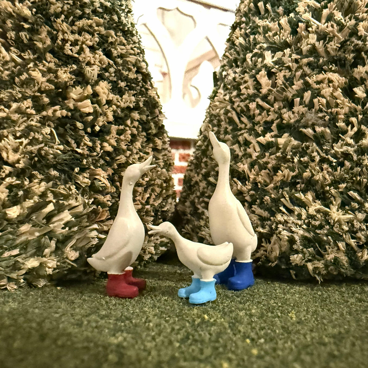 Miniature Duck Figurines | 1:12 Scale Dollhouse Porch Decor | Rain Boot Duck Family Set