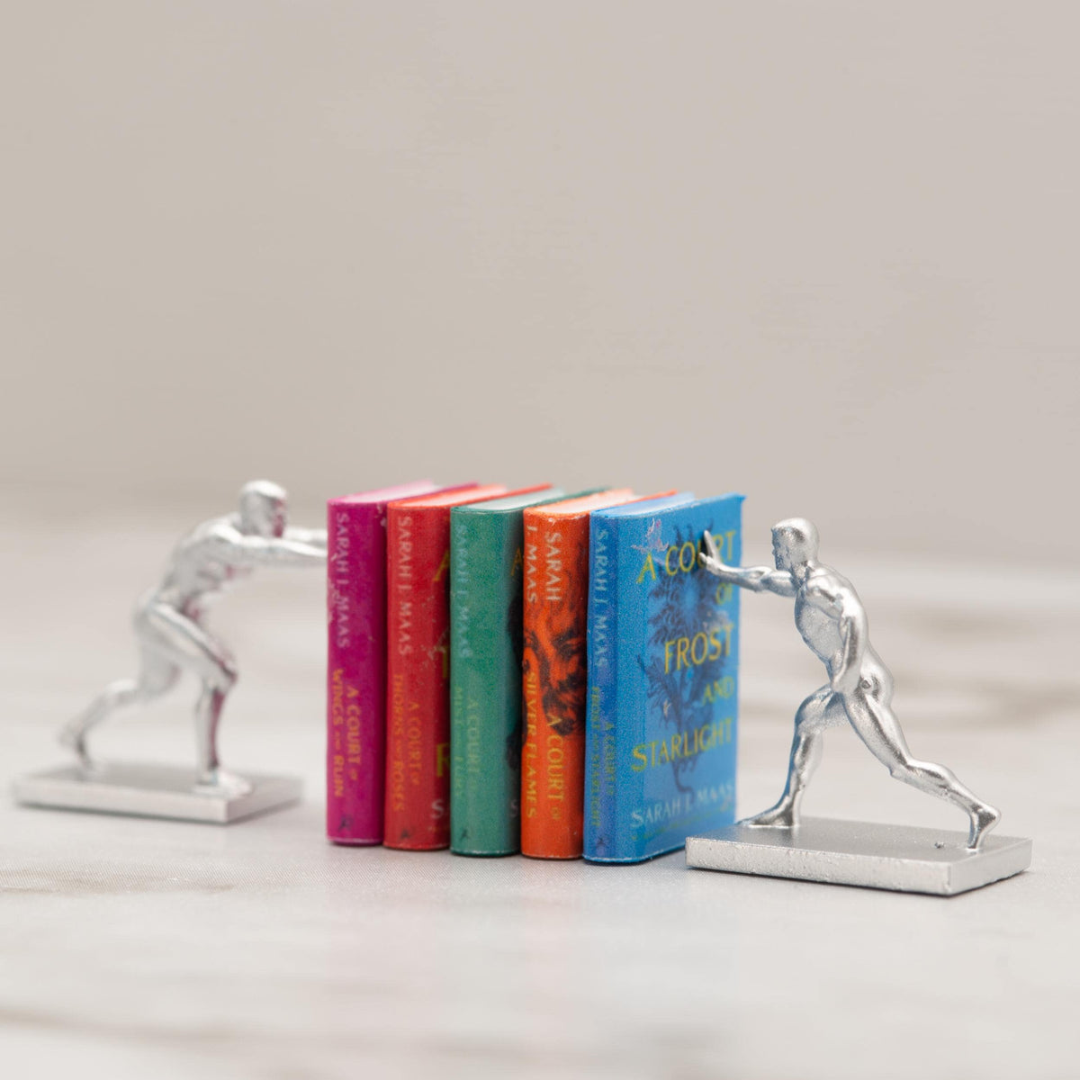 1:12 Scale Miniature Bookends | Silver Figure Sculpture | Dollhouse Library Decor | Collector Gift