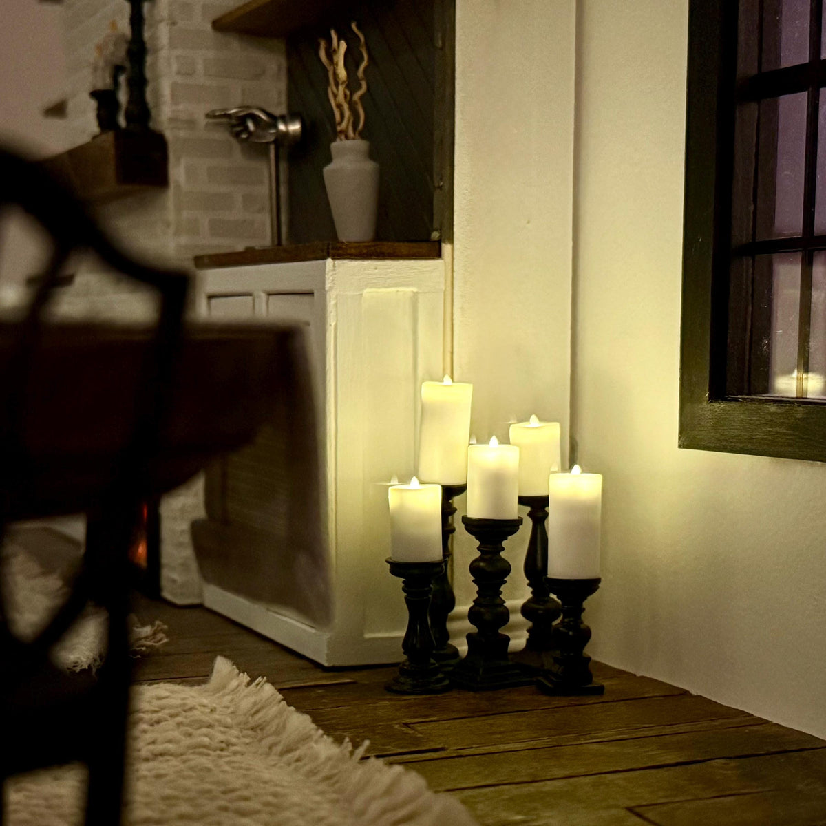 1:12 Scale Miniature Pillar Candlesticks | Modern Dollhouse Candle Holders | Set of 5 Designs
