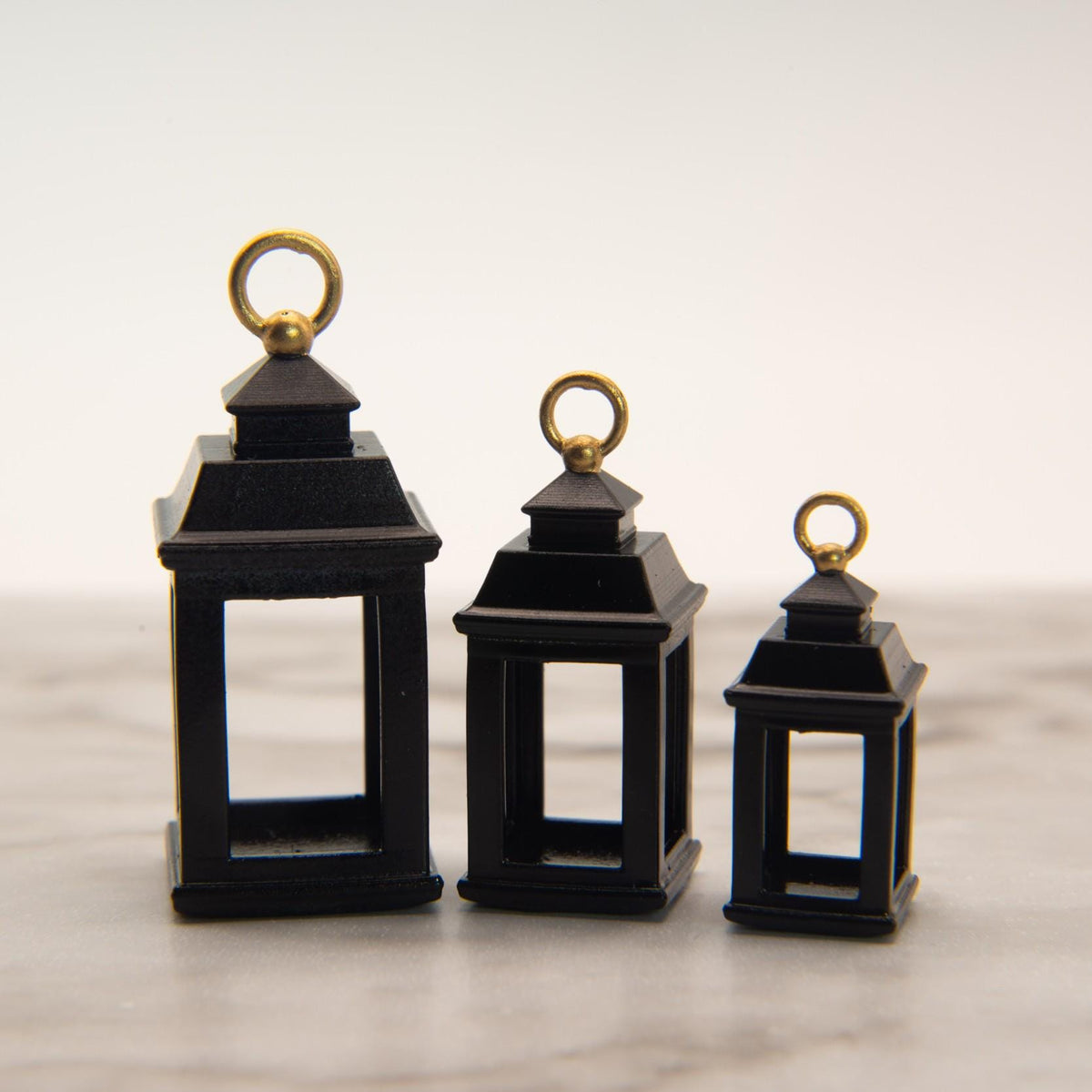 1:12 Scale Miniature Black Lantern | Decorative Dollhouse Porch Entryway Decor | 3 sizes