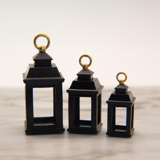 1:12 Scale Miniature Black Lantern | Decorative Dollhouse Porch Entryway Decor | 3 sizes