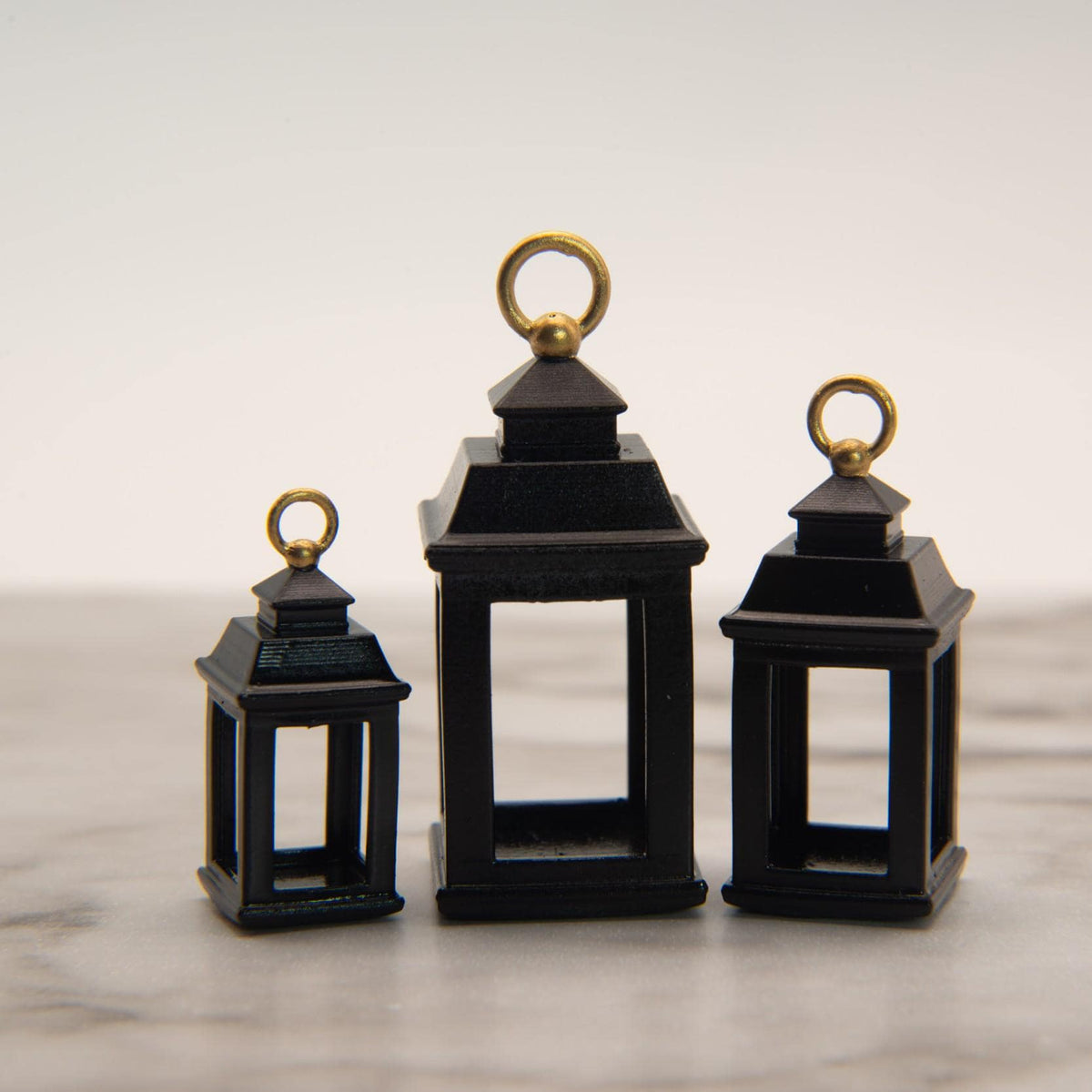 1:12 Scale Miniature Black Lantern | Decorative Dollhouse Porch Entryway Decor | 3 sizes