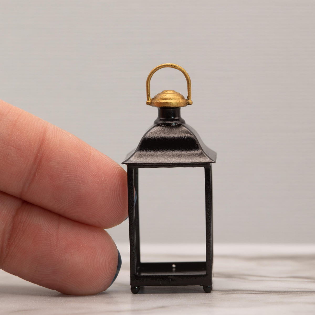 1:12 Scale Miniature Candle Lantern | Black and Gold Dollhouse Lantern | Porch and Interior Decor