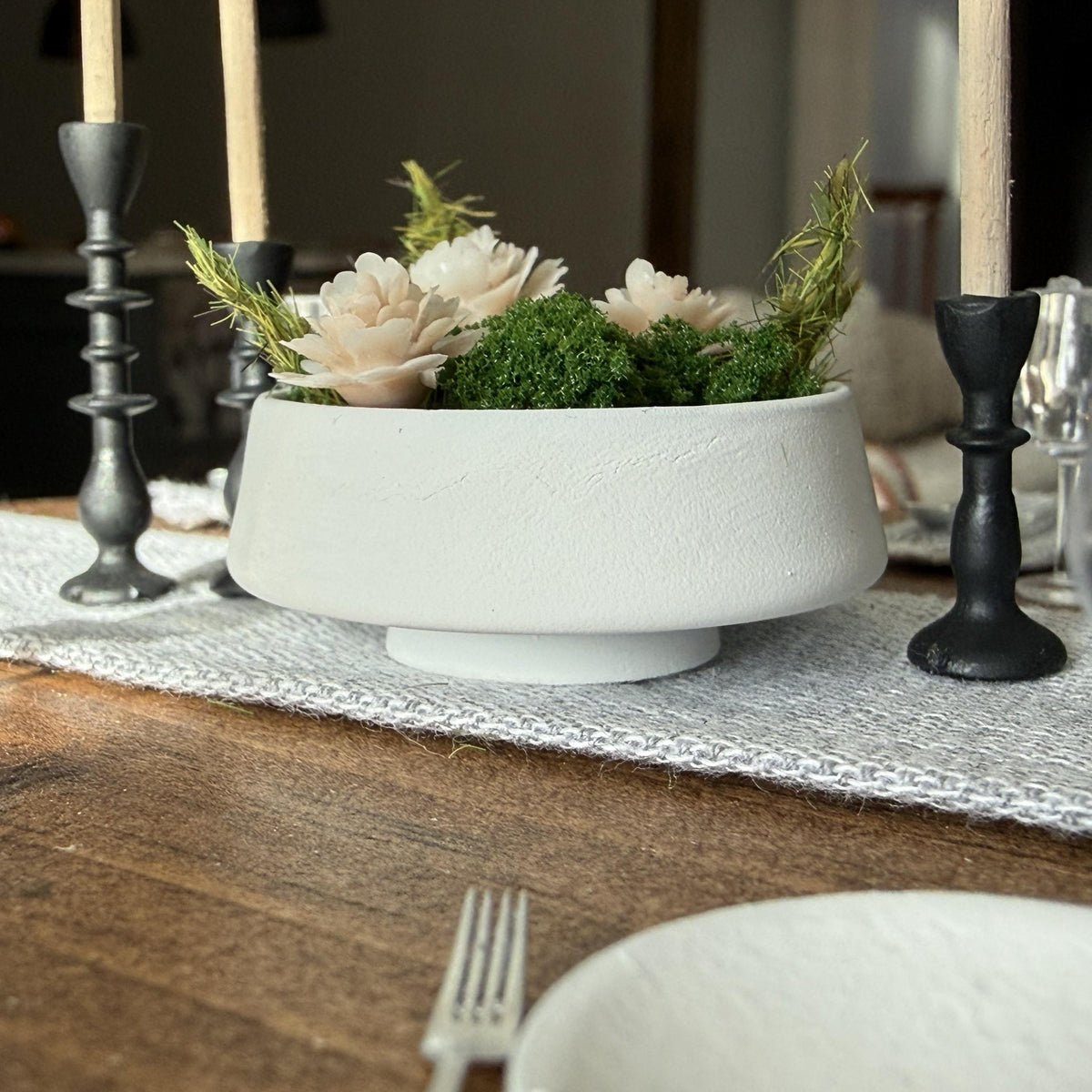 1:12 Scale Pedestal Bowl | Modern Dollhouse Centerpiece | Miniature Stoneware Decor