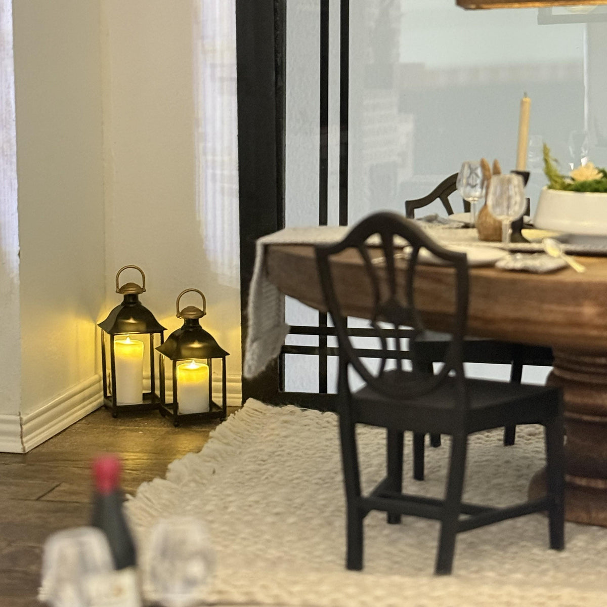 1:12 Scale Miniature Candle Lantern | Black and Gold Dollhouse Lantern | Porch and Interior Decor