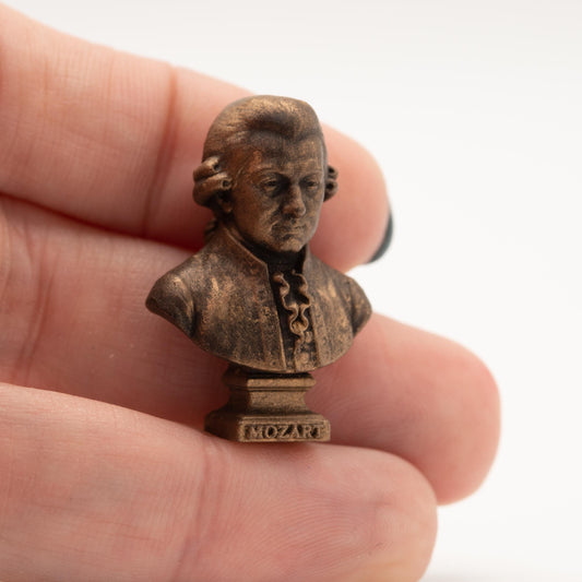 Miniature Wolfgang Amadeus Mozart Bust | 1:12 Scale | Dollhouse Library Decor | Composer Sculpture | Antique Gold Finish
