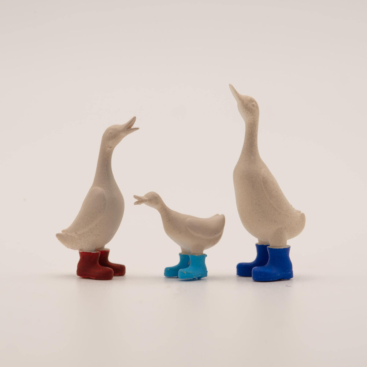 Miniature Duck Figurines | 1:12 Scale Dollhouse Porch Decor | Rain Boot Duck Family Set