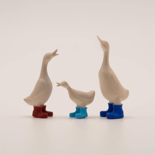 Miniature Duck Figurines | 1:12 Scale Dollhouse Porch Decor | Rain Boot Duck Family Set