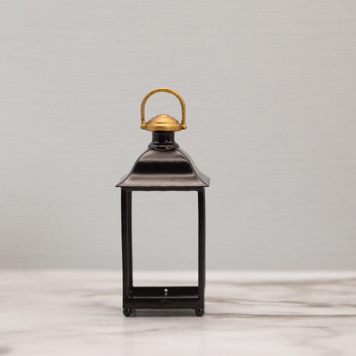 1:12 Scale Miniature Candle Lantern | Black and Gold Dollhouse Lantern | Porch and Interior Decor